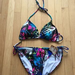 Splatter-Painted print bikini. Size large
